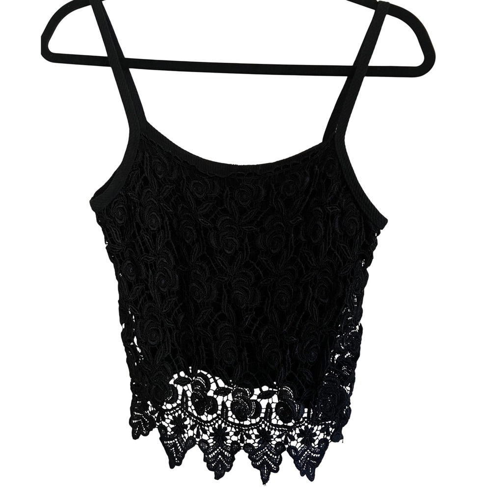 Vintage Fuego Black Floral Lace Overlay Cami Top Cropped 90s Small